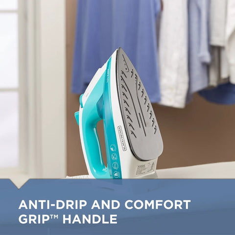 Light N Easy Compact Steam Iron With SmartSteam Technology Anti Drip System And Spray Mist Teal against hanging clothes