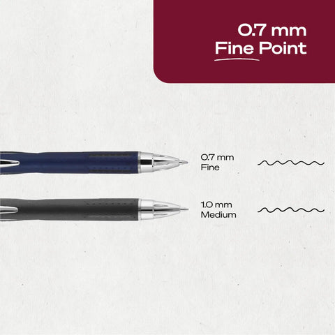 Super Smooth Hybrid Ink Ballpoint Pens with Black 0.7 Mm Fine Point Tips Pack of 3 showing 0.7 mm fine and 1.0 mm medium point tips.