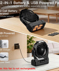 Battery Operated Fan For Camping And Outdoor Adventures 2 In 1 D Cell Battery And USB Powered Portable Fan on table