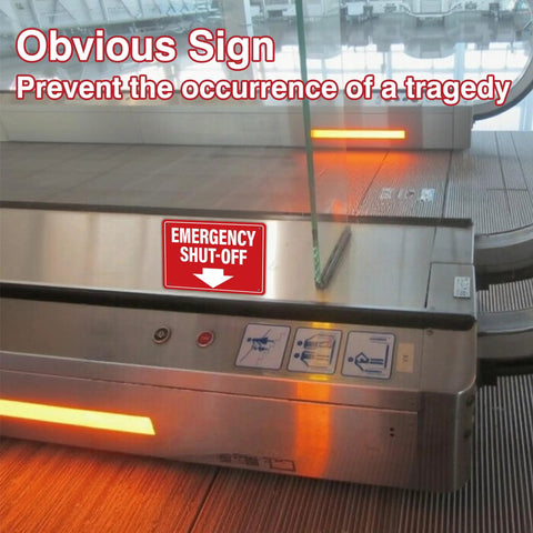 Badass Emergency Shut Off Sign Sticker With Knockout Down Arrow on metal surface, warning for emergency shutdown, heavy duty use.