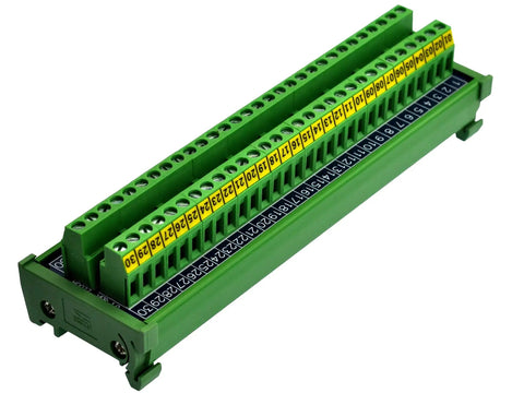 30 Position 24A 400V Screw Terminal Block Distribution Module For DIN Rail Mount with labeled positions and green base
