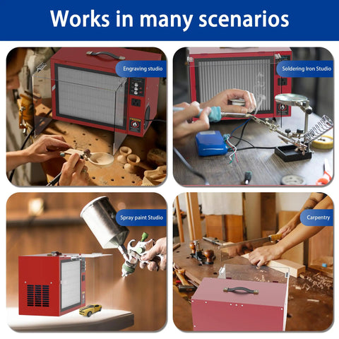 Portable Tabletop Air Filtration System For Woodworking 580-780 CFM Movable Dust Collector With Boss Vortex Fan in various studio uses