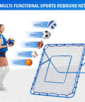 Woman with 5x4Ft Rebounder Net For Volleyball Baseball Softball And Lacrosse With Quick Adjustments, Multi Angle Targets.