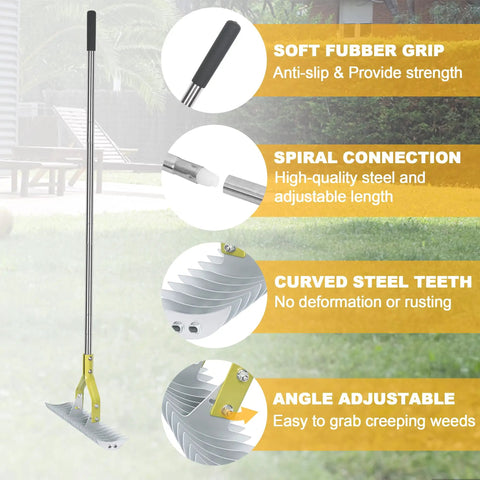 Dethatching Rake For Lawn Care, 15 Inch Wide Thatch Rake With Stainless Steel Tines, Adjustable Handle, features and design details