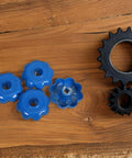 Gas Valve Handle Replacement Kit Aluminum Alloy Hexagon Hand Wheel on wooden surface with blue and black components.