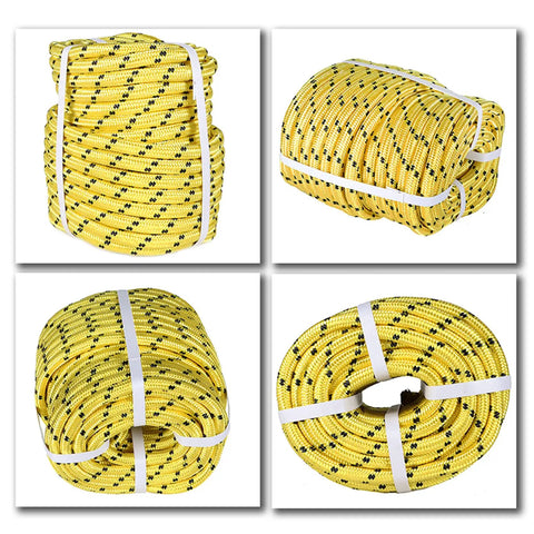 Half Inch 200 Foot Arborist Bull Rope Double Braid Polyester Rigging Hoisting Line High Strength Tree Rope Yellow And Black Designed For Low Stretch Smooth Surface No Burr And Safer Hoisting And Quick Rigging In Tough Worksites