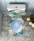 Round Resin Toilet Seat for Bathroom featuring a seaside design with shells and starfish, top view.