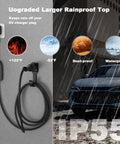 Sturdy Wall Mount EV Charger Holder For SAE J1772 Cables With Locking Hook And Snug Dust Covers, secure rainproof design in garage.