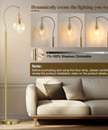 Gold Modern Floor Lamp With Globe Glass Shade, 68 Inch Tall Mid Century Standing Lamp For Living Room, Antique Brass Finish