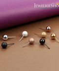 Unisex Ball Stud Earrings Set, 8 Pairs In Matte And Shiny Finishes, Silver, Gold, Rose Gold, Black, 8mm Diameter, Everyday Wear, Assorted Colors For Any Look. Eight 8mm ball studs