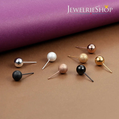 Unisex Ball Stud Earrings Set, 8 Pairs In Matte And Shiny Finishes, Silver, Gold, Rose Gold, Black, 8mm Diameter, Everyday Wear, Assorted Colors For Any Look. Eight 8mm ball studs