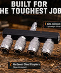 Top Shelf 4 Way Straight Air Manifold Splitter With Quarter Inch Quick Couplers Solid Aluminum Body and Heavy Duty Steel Fittings
