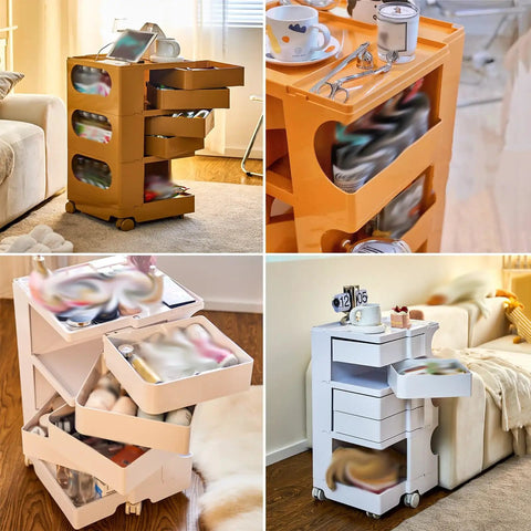 Top Notch Abs Utility Storage Cart With Slick 360 Degree Rollers Dark Green Rolling Organizer showcases flexible storage options in modern settings.