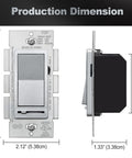 Front and side view of Matte Silver Dimmer Switch Kit, 10 Pack, Single Pole Or 3 Way, Dimmable LED CFL Incandescent And Halogen Ready.