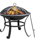 22 Inch Outdoor Fire Pit With Mesh Lid And Log Grate For Backyard Deck Camping And Picnics Durable Steel Construction