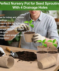 Person using 60 Pack 4 Inch Peat Pots With Drainage Holes For Seed Starting And Germination Biodegradable Paper Nursery Pots