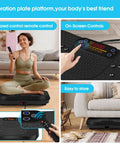 Woman using Vibration Plate For Lymphatic Drainage And Full Body Workout With Resistance Bands 450 Lbs Capacity Black at home.
