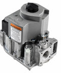 Dual Direct Ignition Gas Valve, 24VAC Power, 1/2 X 1/2 NPT Connection, showing safety warning and connection details.