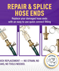 Easy Connect Garden Hose Repair Kit With Barbs And Integrated Male Quick Connector, includes hose clamps, perfect for splicing.