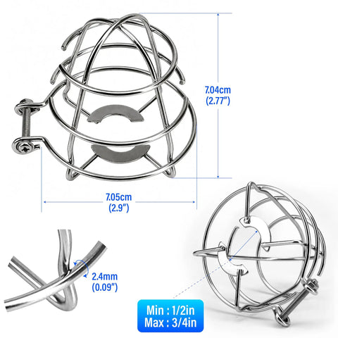 2 Pack Heavy Duty Fire Sprinkler Head Guard Cage for Standard 1/2 And 3/4 Inch NPT, steel construction with dimensions.