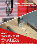 EZARC countersink drill bit set, 15 pc with 2 wood plug cutters, 1/4 in hex shank, in storage box