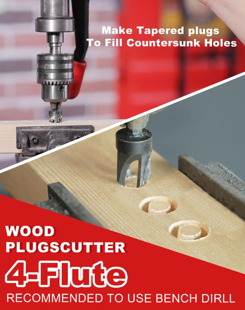 EZARC countersink drill bit set, 15 pc with 2 wood plug cutters, 1/4 in hex shank, in storage box