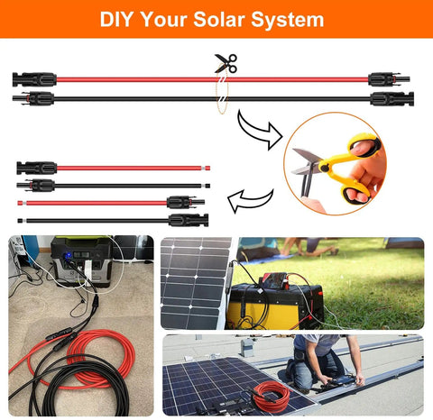 DIY setup with 10 AWG Solar Extension Cable 50 Ft Red And Black With Universal Connectors for off-grid systems and RVs.