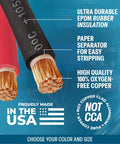 4 Gauge Welding Cable 25ft Black And 25ft Red Workhorse Pure Copper Made In USA showing copper strands and EPDM insulation