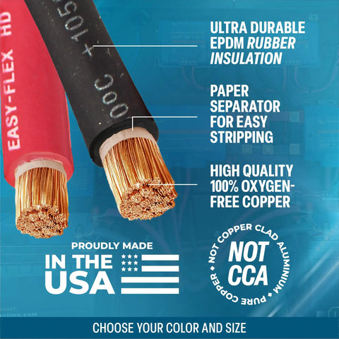 2 Awg Welding Cable Battery Wire 10 Feet Black Plus 10 Feet Red Ultra Flexible Pure Oxygen Free Copper Power Lead ends showing durability and insulation details