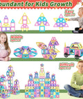 Awesome 100 Piece Magnetic Tiles Set For Kids Magnetic Blocks STEM Toy For Ages 3 To 8 Build Cars Castles And More Hands On Learning With Colorful Macaron Blocks Ideal Gift For Boys And Girls. 100-piece ABS magnetic tile set shown with kids building cars and castles