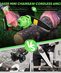 Mini Cordless Chainsaw Six Inch One Hand Portable For Tree Trimming Pruning And Wood Cutting Battery Powered Upgraded Copper Motor