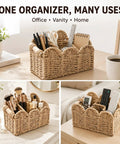 Handwoven Paper Rope Desk Organizer Basket With Wooden Handle Keeps Your Desk Clean With Must Have Multi Compartment Caddy