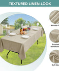 Outdoor Tablecloth With Umbrella Hole, Rectangular 60x84 Inches, Linen Look Polyester Patio Table Cover, Water Resistant