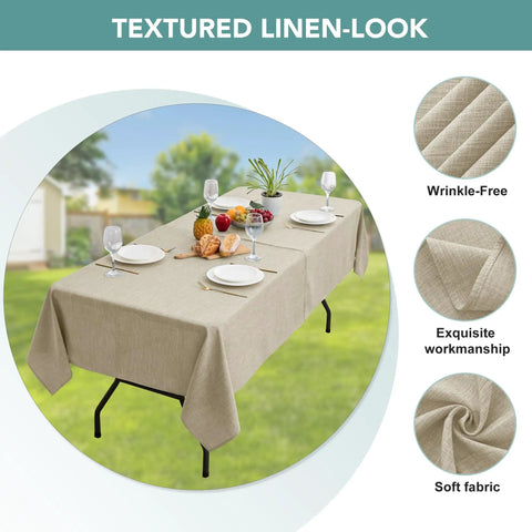 Outdoor Tablecloth With Umbrella Hole, Rectangular 60x84 Inches, Linen Look Polyester Patio Table Cover, Water Resistant