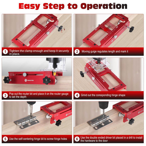 Pro Grade Aluminum Door Hinge Jig Template Kit For Router, Adjustable Mortise Jig Fits Door Hinges Instructions, Anodized 6061 Aluminum