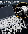 100 White Reflective Wing Tacks For Trail Marking, Glow Tacks For Hunting And Outdoor Adventures, in storage box