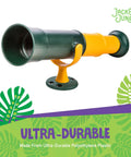 Green and Yellow Telescope Playset Attachment With 360 Degree Spin for Kid Friendly Outdoor Adventures Durable Polyethylene Build Easy Mounting Kit Included Sparks Imagination and Endless Backyard Explorations. durable green and yellow plastic playset telescope
