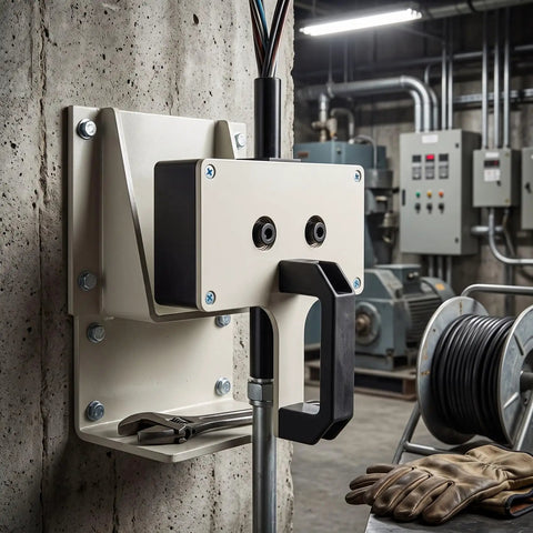 Professional Handheld Electrician Wire Puller And 8Mm Cable Tugger Smooth Rope Feeder mounted on concrete, with cables ready for use.