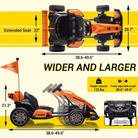 McLaren Licensed 24V Kids Electric Go Kart With Dual 200W Motors F1 Drift Style Ride On Car Adjustable Seat diagram