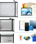 Fireproof Waterproof Money And Document Bag 3 Pack Safe Pouch With Silicone Coated Fiberglass Construction Heat And Water Guard