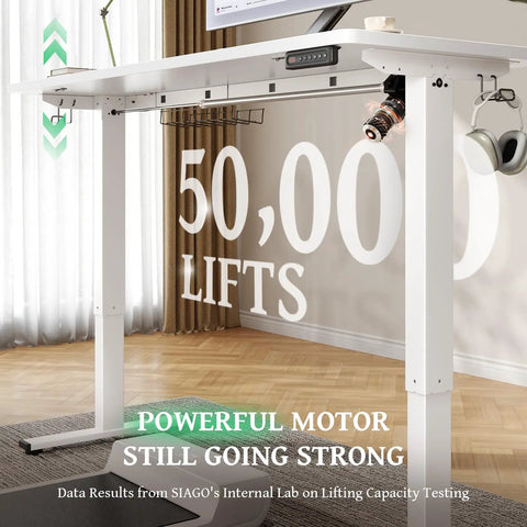 SIAGO 48x24 Inch Electric Standing Desk with powerful motor capability, showcasing lifting feature in home office environment.