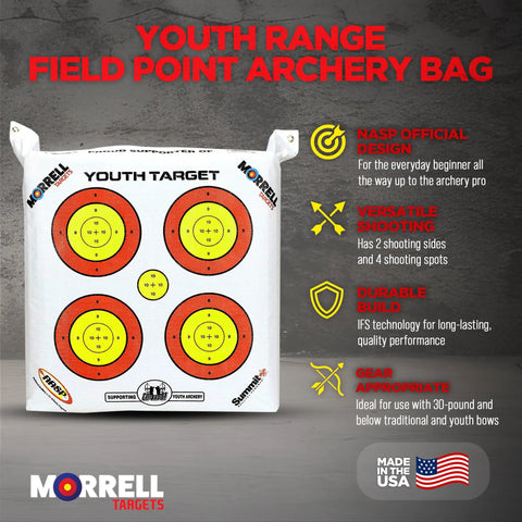 Two-Sided Archery Bag Target Set For NASP Practice with four orange shooting spots, 28 by 10 by 28 inches, for 30-pound bows