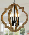 21.6 Inch Farmhouse Wood Orb Chandelier With 4 Lights Rustic Dining Room Light Fixture Adjustable Hanging Chain Black Matte Finish
