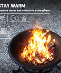 22 Inch Outdoor Fire Pit With Mesh Lid And Log Grate For Backyard Deck Camping And Picnics Durable Steel Construction Heat Resistant And Easy To Carry Portable Fire Pit For Warm Evenings with flames and wood in use