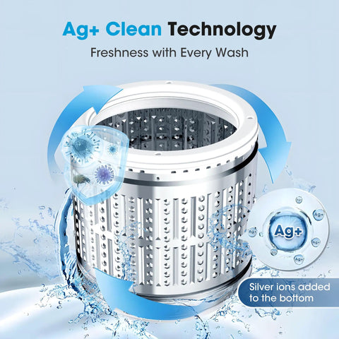 Ag+ Clean Technology drum of the Hassle Free Portable Top Load Washing Machine With 15.7 Lbs Capacity and Fully Automatic Controls.