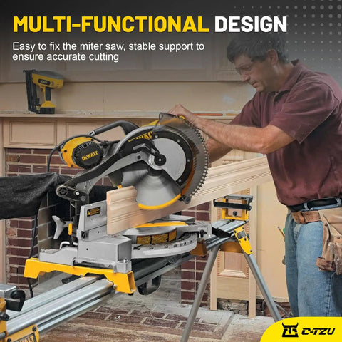 Man using miter saw on 2 Pack Miter Saw Mounting Brackets For DW723 DWX723 DWX724 DWX725, stable and durable setup