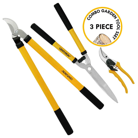 Three Piece Lopper Hedge Shear And Pruner Combo Set For Heavy Duty Tree Shrub And Bush Care Indoor Outdoor Gardening Tool Kit For Branch Cutting Trimming And Yard Cleanup