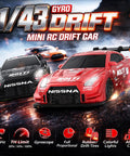 1 to 43 Scale Mini RC Drift Car With Gyro, Dope 2.4GHz Full Proportional Steering And Throttle, 20 Km Per Hour High Speed Remote Car With Lights