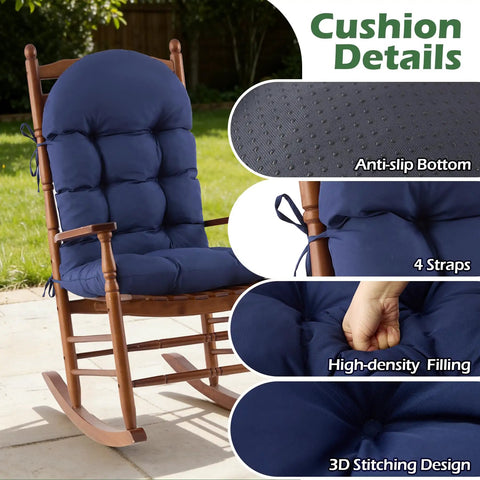 Rocking Chair Cushions For Indoor And Outdoor Use 44 By 19 By 4 Inch Navy Blue Tufted High Back Pad With Ties Waterproof And Fade Resistant