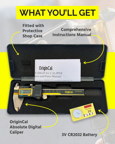 Absolute Origin 0 To 12 Inch Digital Caliper With Stainless Steel IP54 Rating SPC USB Output Inch And Metric Modes Case Manual Battery Included For Precise Measurements And No Fuss Data Transfer
